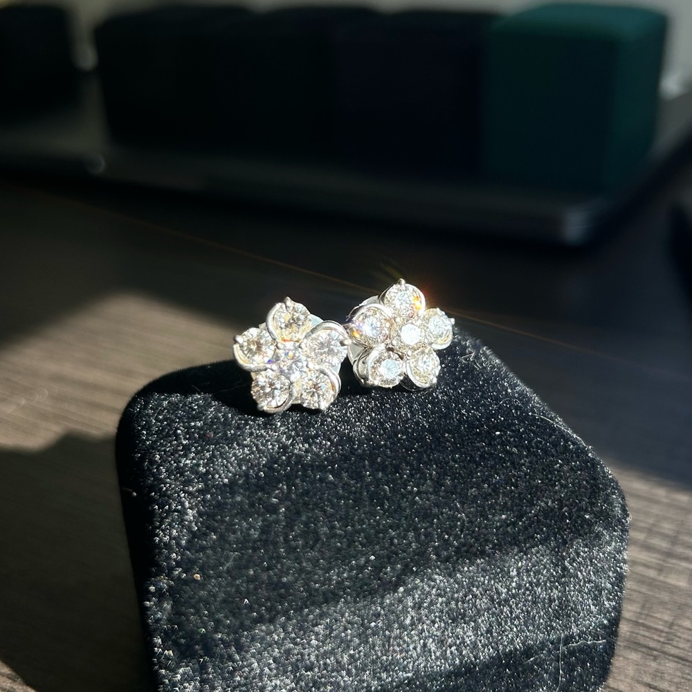 SOLD - 18k White Gold Floral Stud Earrings - SOLD